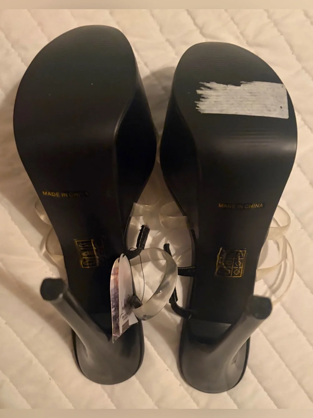 Women's Black Platform Stiletto Heels with Clear Straps